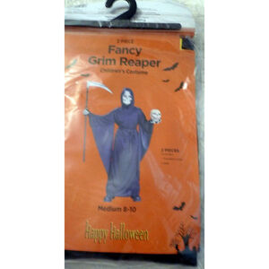 New M 8-10 Boys Black FANCY GRIM REAPER Costume Halloween 2 pieces